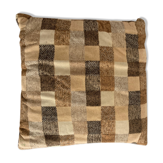 Coussin laine carreaux marrons