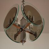 Vintage Art Deco chandelier in chrome metal and glass, Italy, 1970s