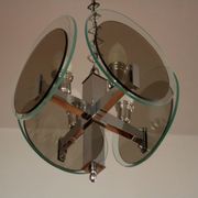 Vintage Art Deco chandelier in chrome metal and glass, Italy, 1970s