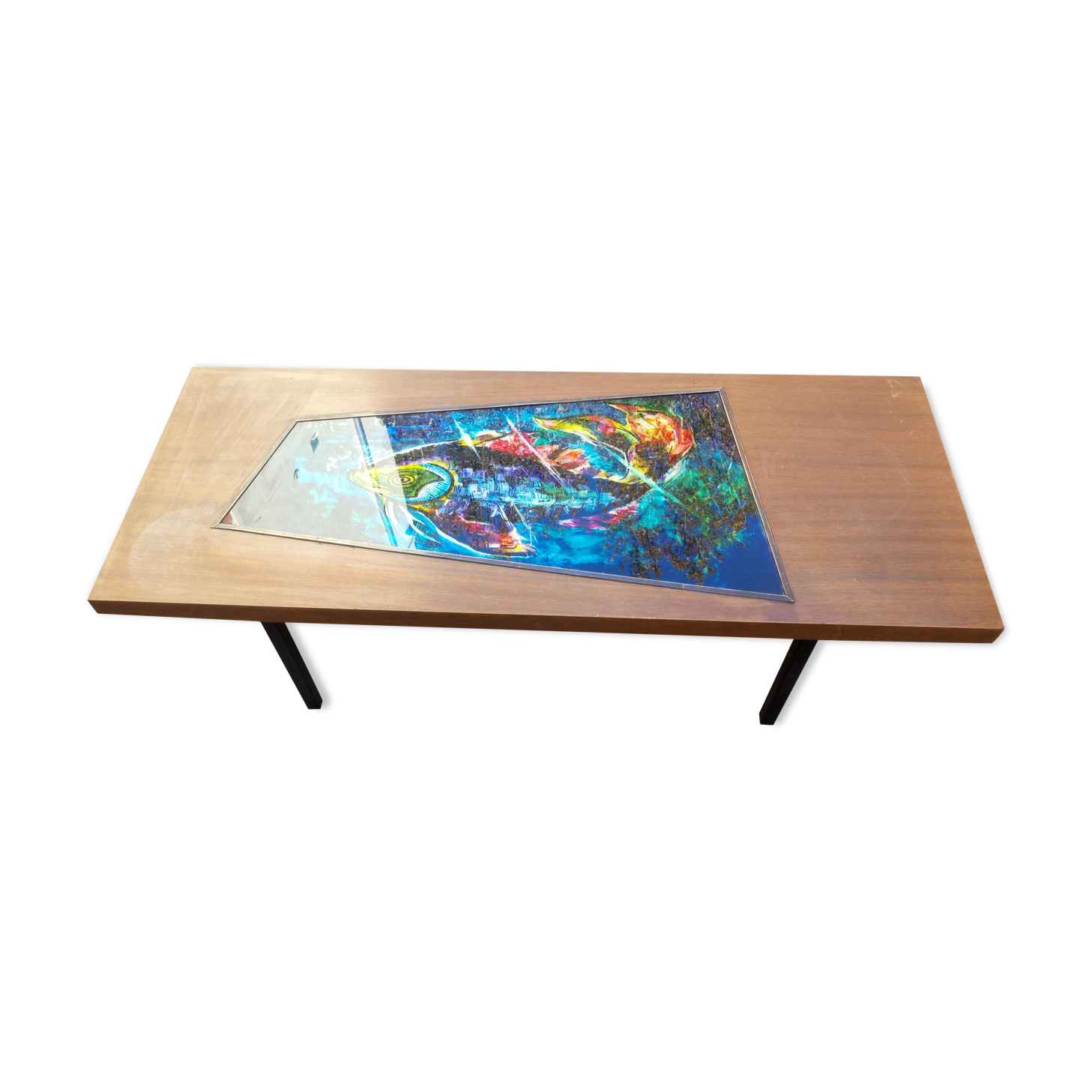 Rectangular coffee table in the 1950s vintage wood and resin