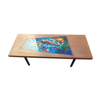 Rectangular coffee table in the 1950s vintage wood and resin