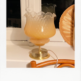 Brass table lamp and quilted glass