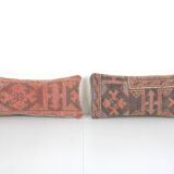 8" x 20" Set of Two Turkish Oushak Rug Pillow, Pair Muted Organic Wool Chair Pillow Case Fashioned