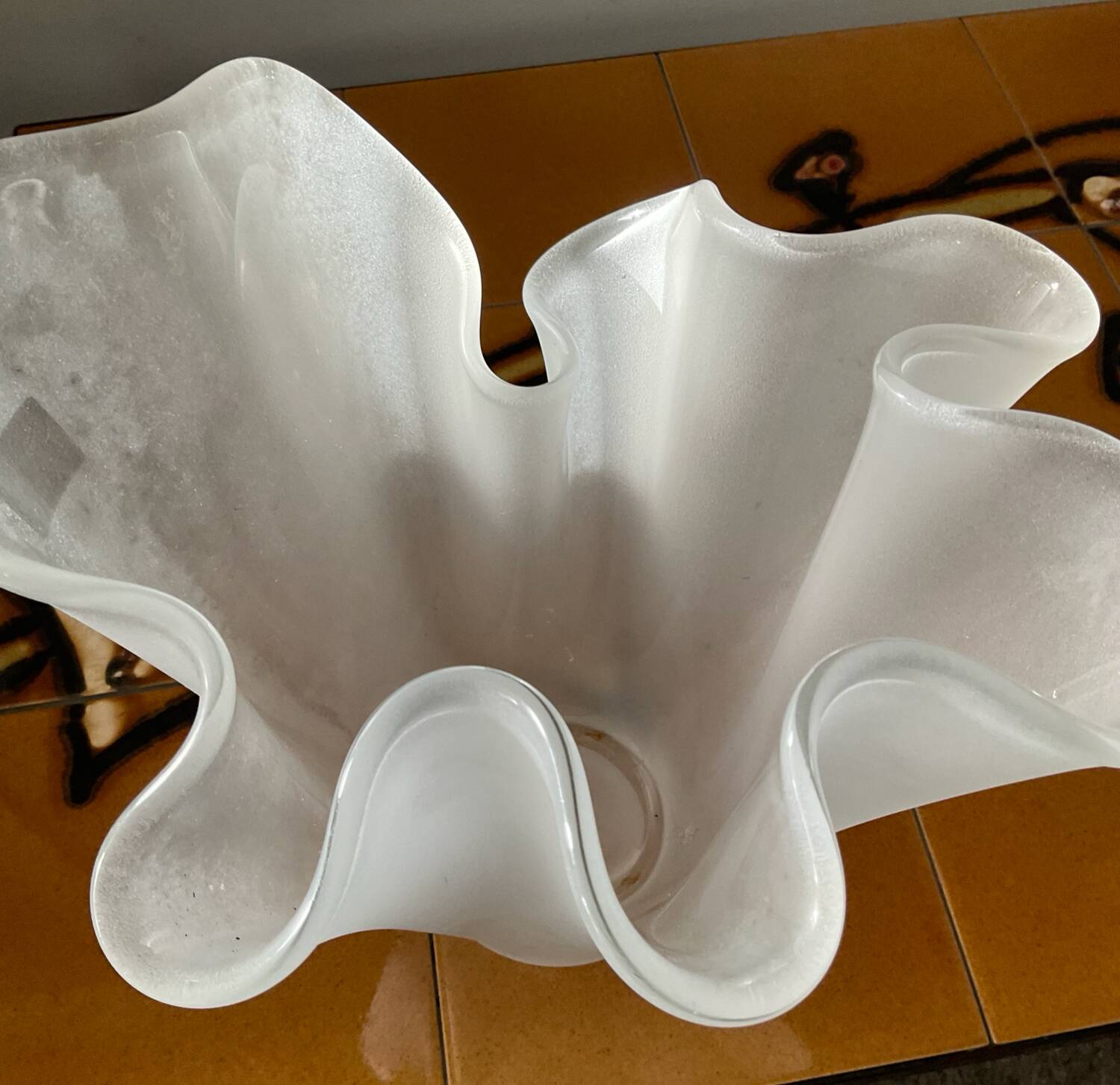 Vintage handkerchief vase in frosted glass