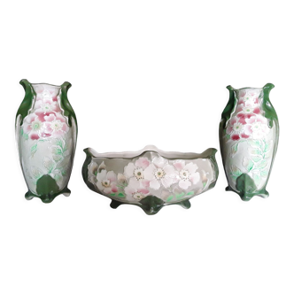 Ensemble jardinière et 2 vases Art Nouveau Saint-Clément