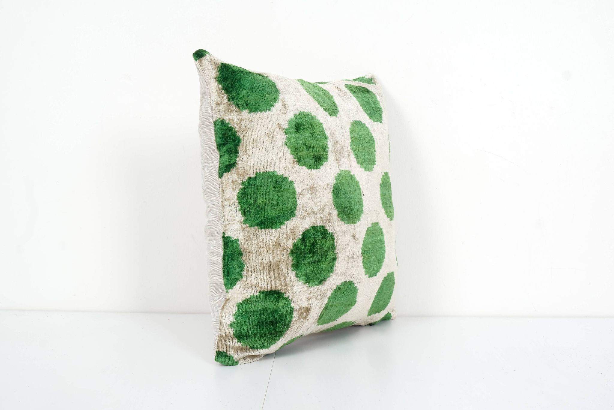 Ikat Velvet Pillow, Silk Cushion Cover, Square Green Polka Dot Pillows, Boho Chic Pillow Cover