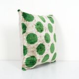 Ikat Velvet Pillow, Silk Cushion Cover, Square Green Polka Dot Pillows, Boho Chic Pillow Cover