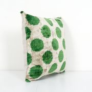Ikat Velvet Pillow, Silk Cushion Cover, Square Green Polka Dot Pillows, Boho Chic Pillow Cover
