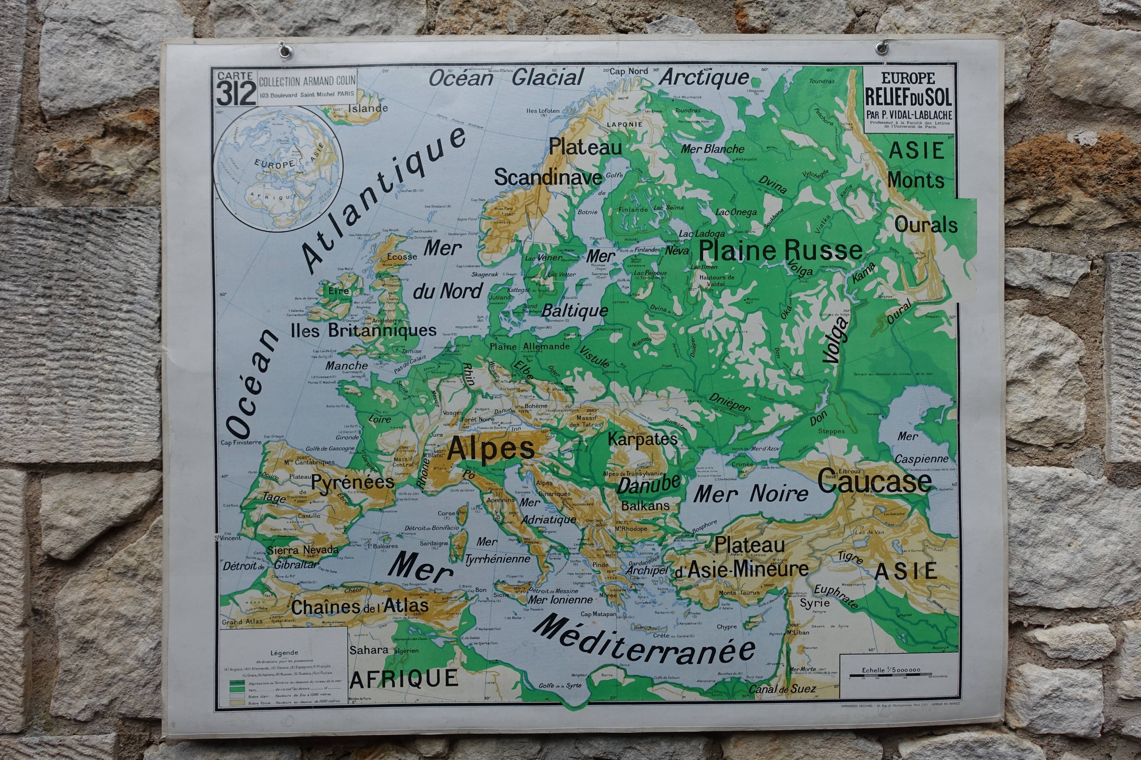 Old school map Vidal Lablache 312 Political and geographical Europe
