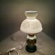French country 1960s rustic green ceramic and glass vintage table lamp
