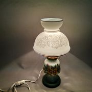 French country 1960s rustic green ceramic and glass vintage table lamp
