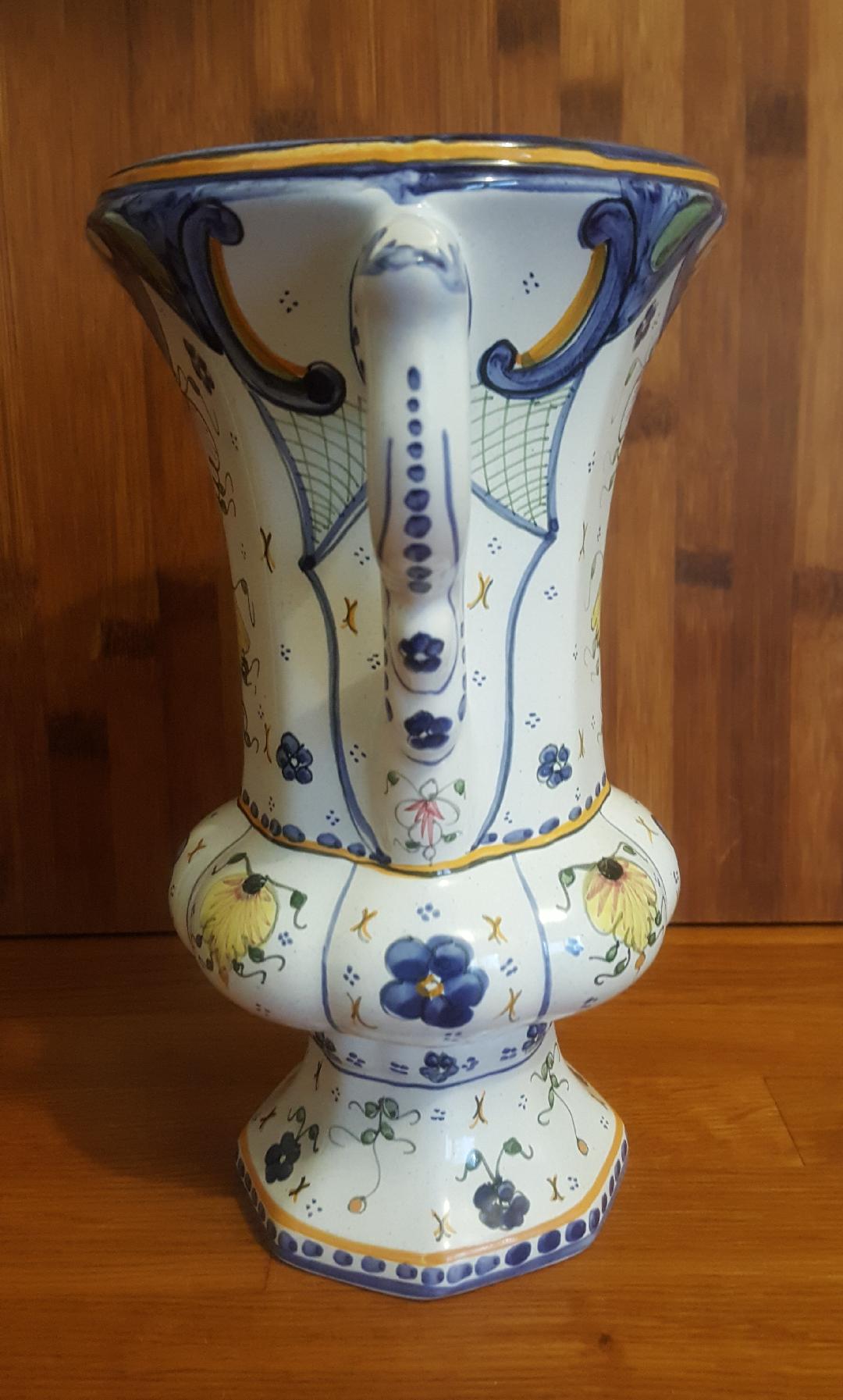 Medici vase in old Rouen earthenware signed R Tion handmade