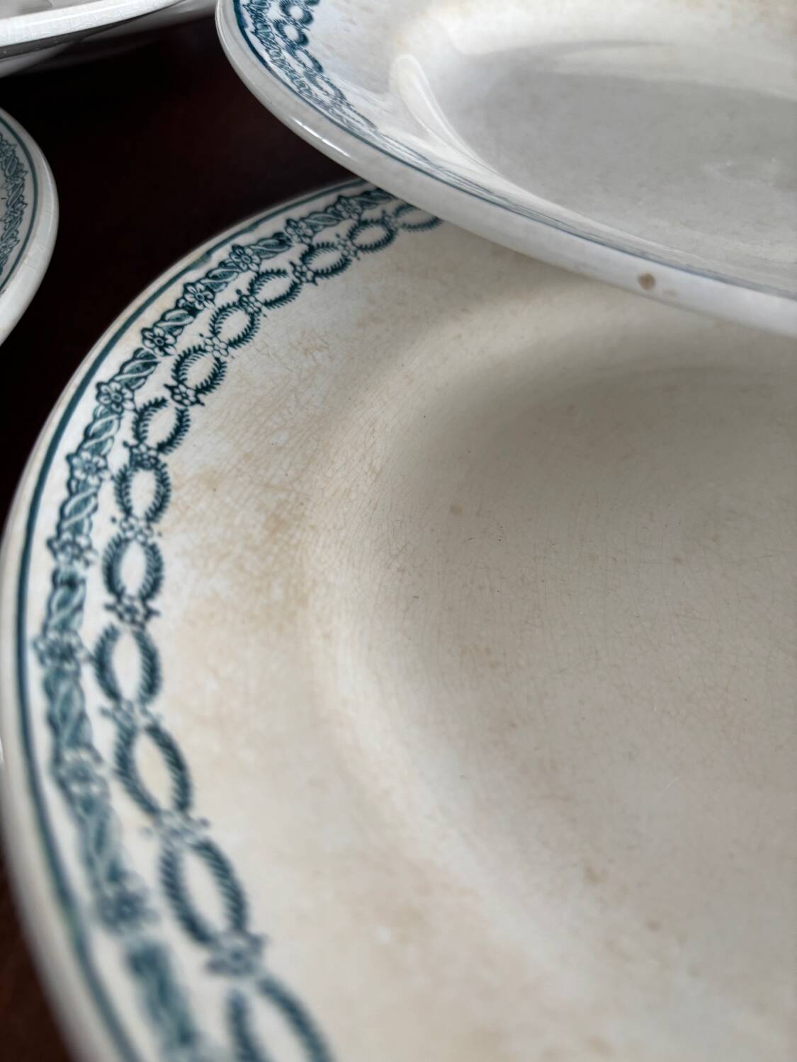 Set of 6 Antique Ironstone Plates from St Amand – Beautiful Vintage Patina