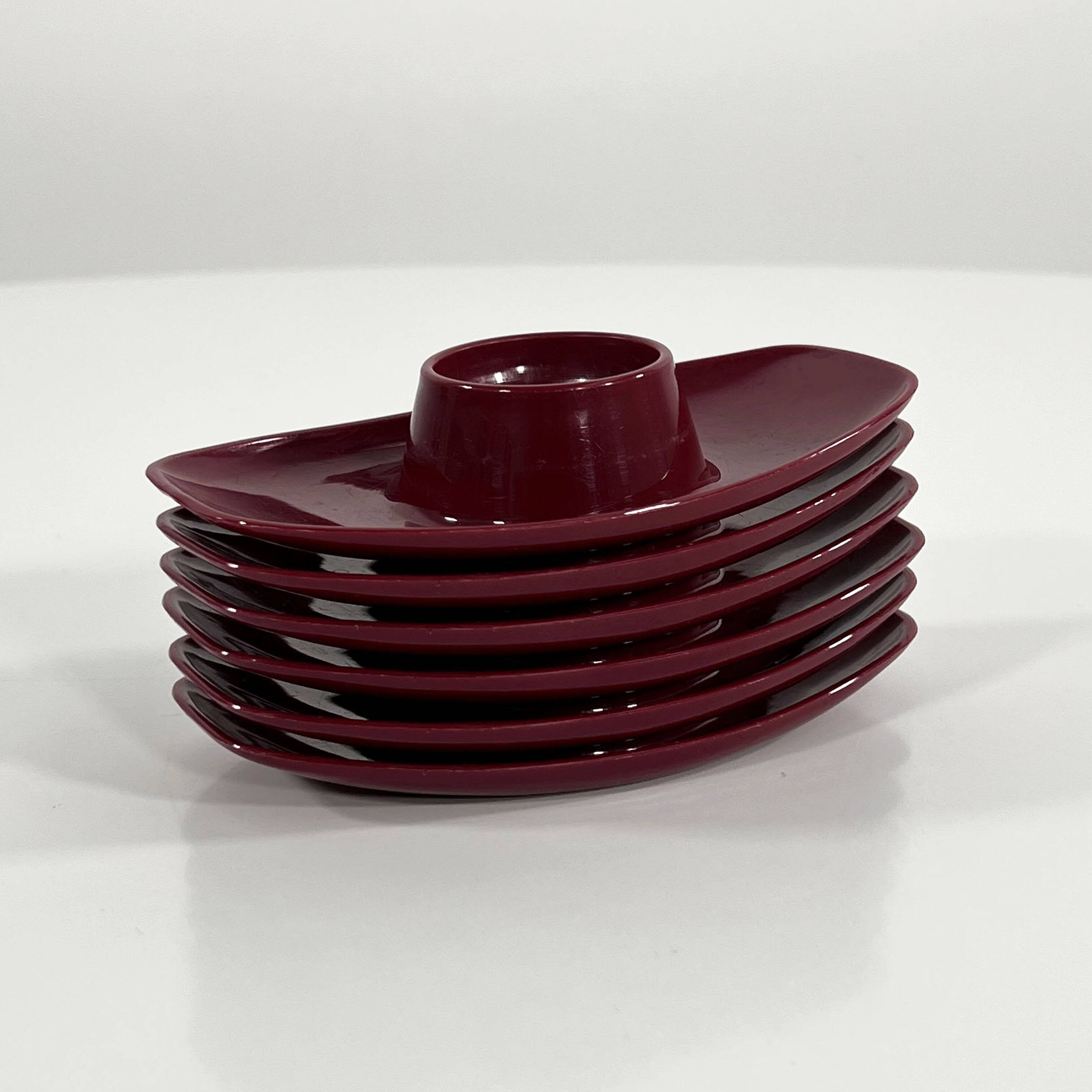 Set of 6 Space Age Bordeaux egg cups by Luran, Germany, 1970