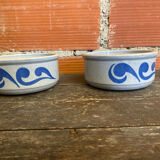 Pair of antique bowls handarbeit salt glaze blue decor vintage #d662