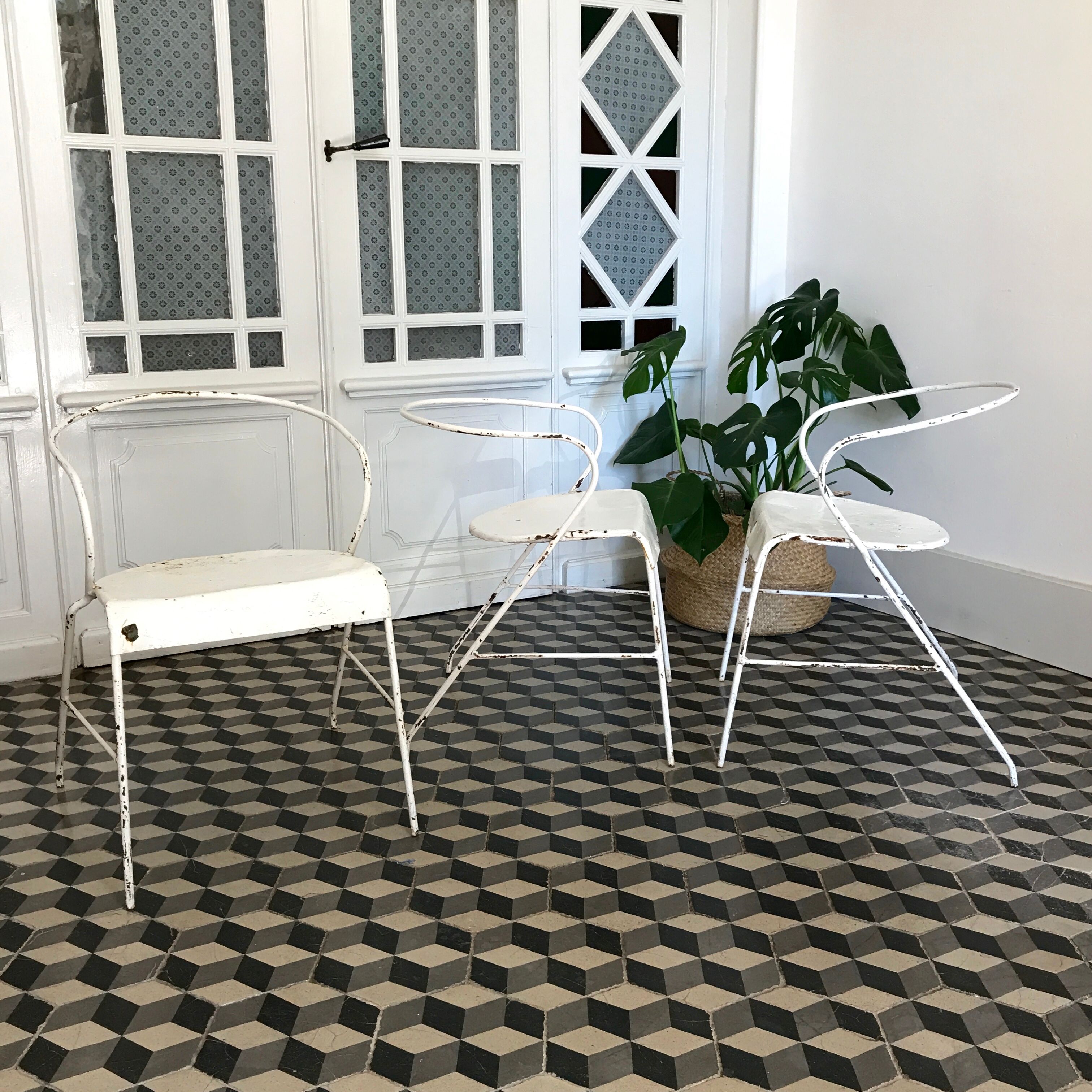 White metal chairs