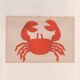 Collage on old paper, illustration of a red crab signed Eawy