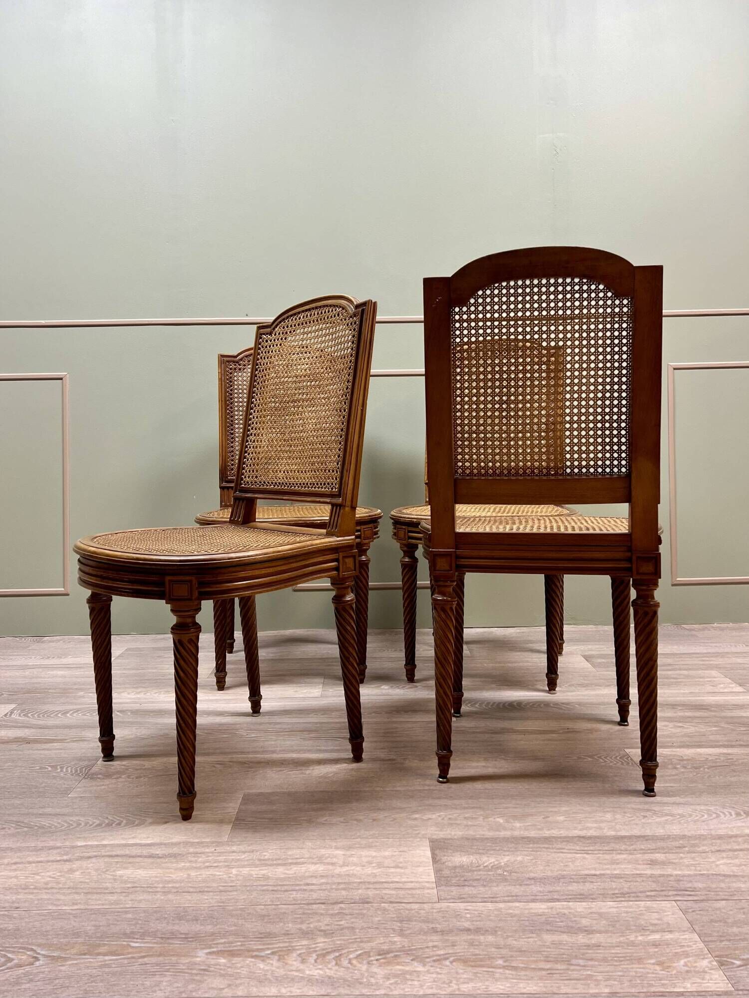 Suite Of Four Cane Chairs In Louis XVI Style Natural Wood