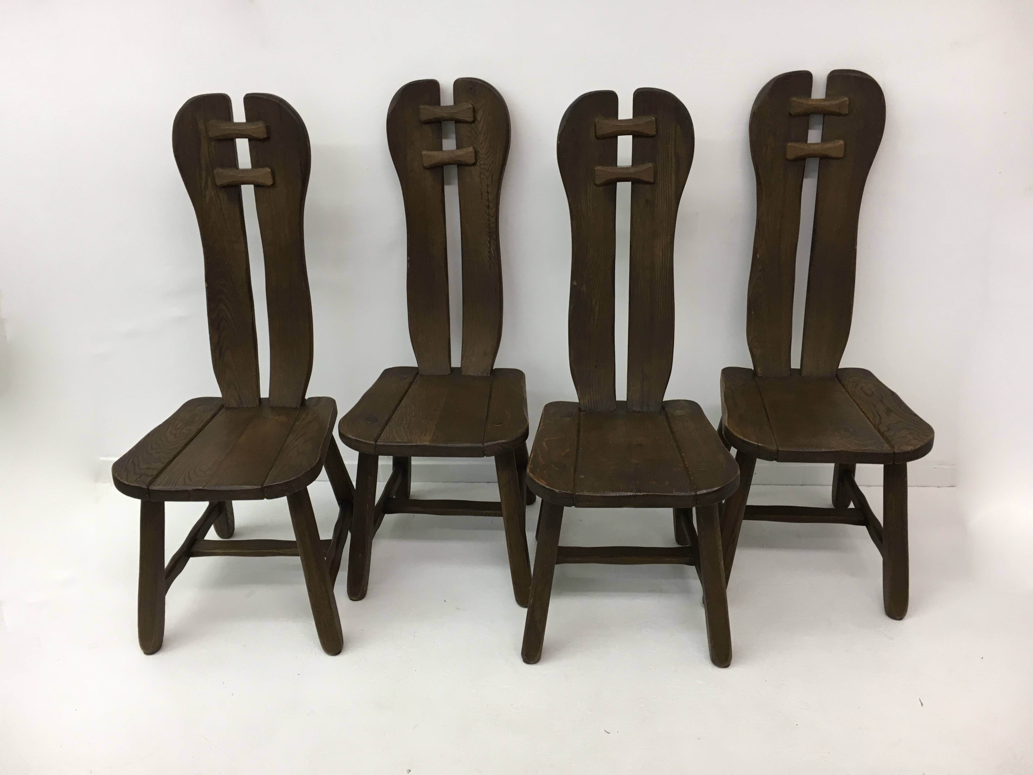 Set of 4 Belgian Brutalist Dining Chairs from De Puydt, 1970’s