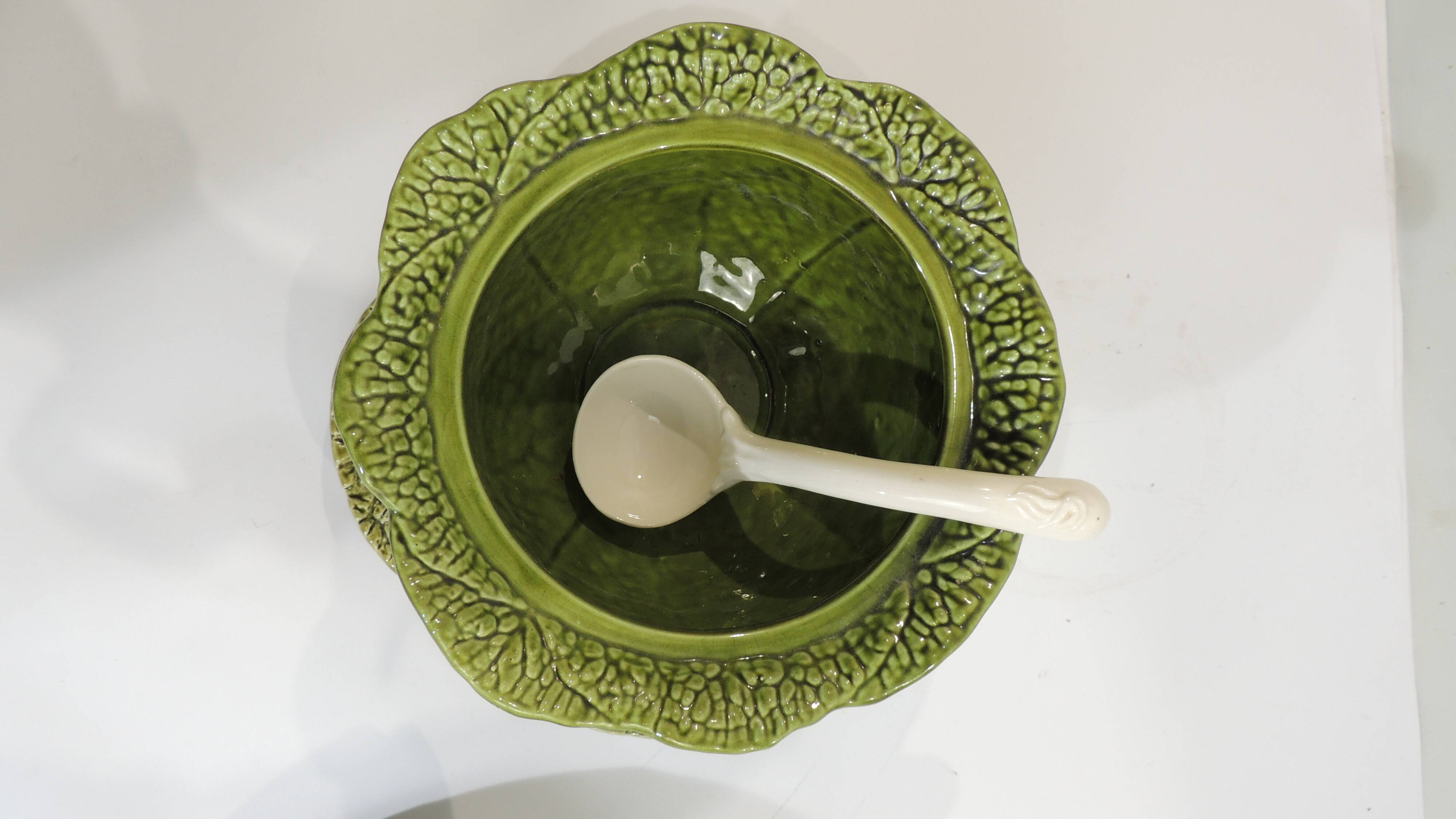 Vintage Cabbage-Shaped Tureen (Majolica/Barbotine)