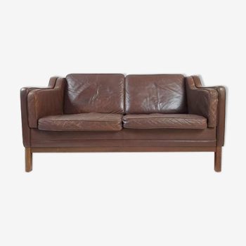 Vintage brown Danish leather sofa Mogens Hansen