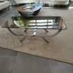 Rectangular chrome metal coffee table and 70s smoked glass