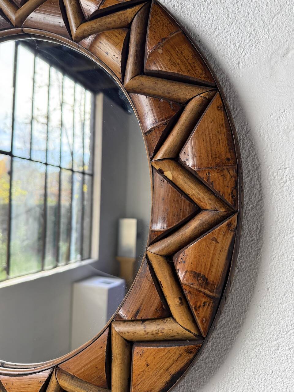 Round rattan mirror 1980