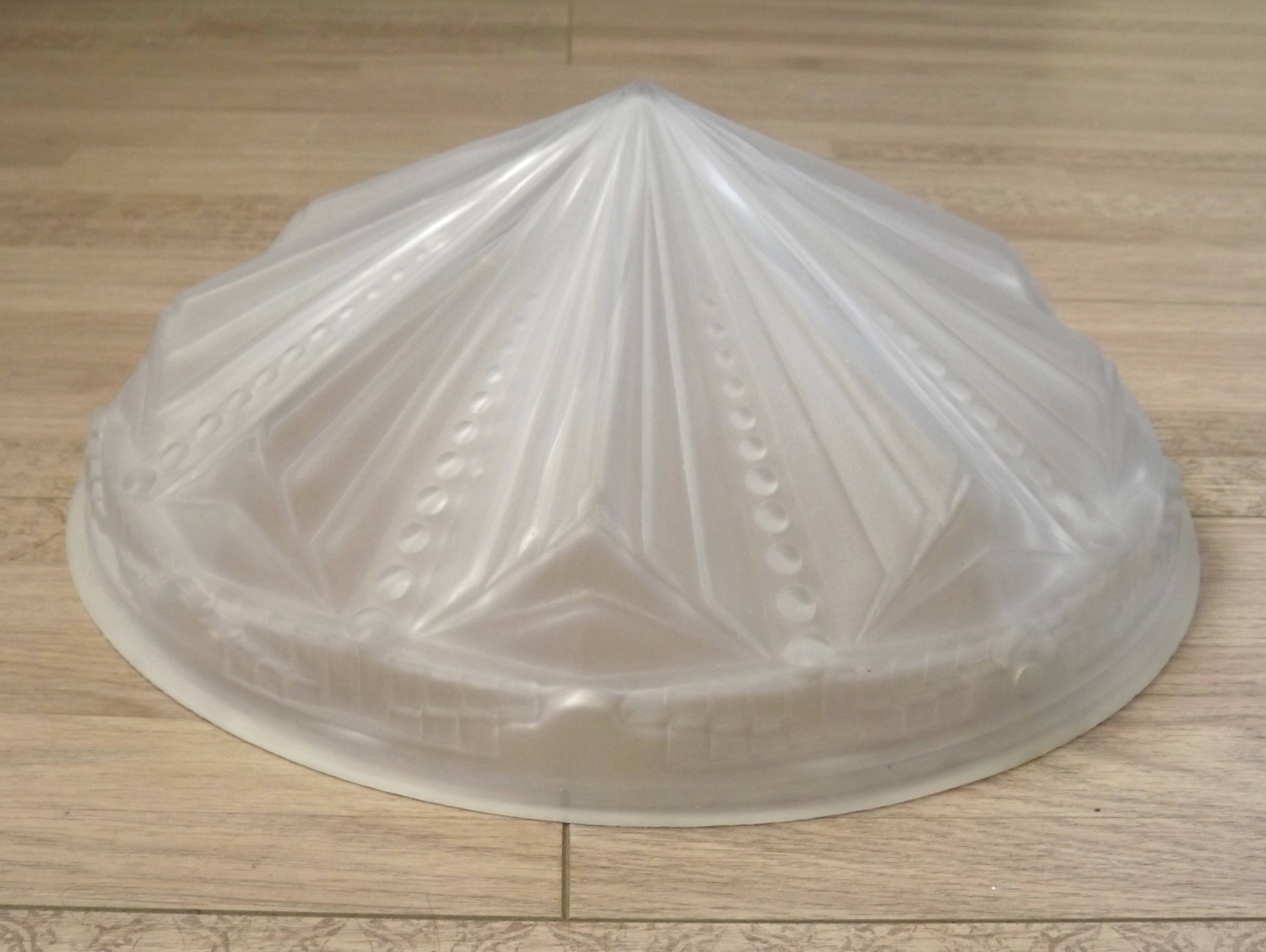 French Vintage Art Deco White Opaque Glass Abstract Platform Light Shade