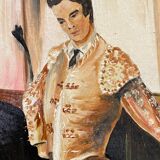 Oil on panel matador bullfighter and bull