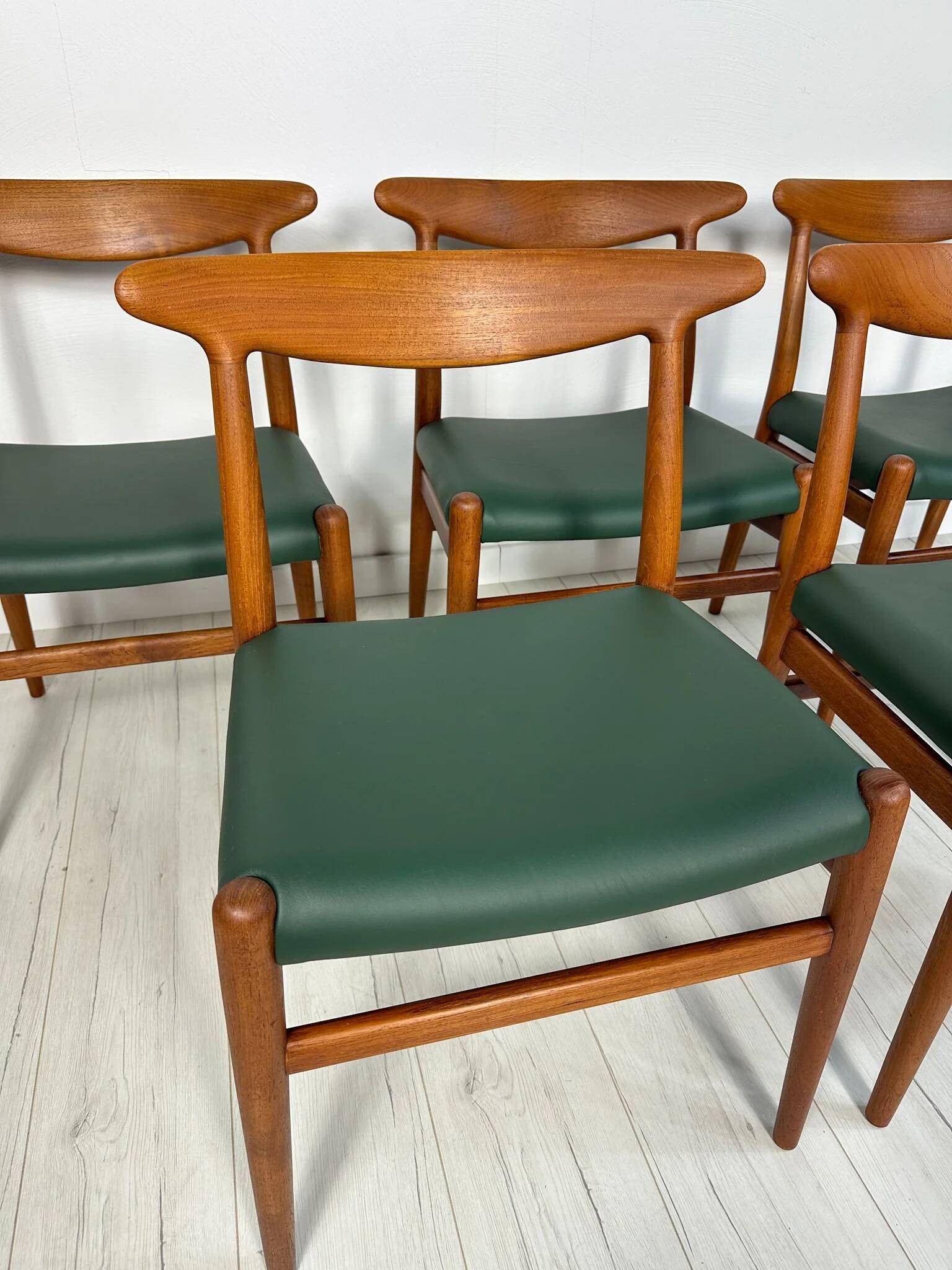 1950s set of 5 vintage Danish teak dining chairs W2 by Hans J. Wegner for CM Madsen