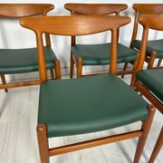 1950s set of 5 vintage Danish teak dining chairs W2 by Hans J. Wegner for CM Madsen
