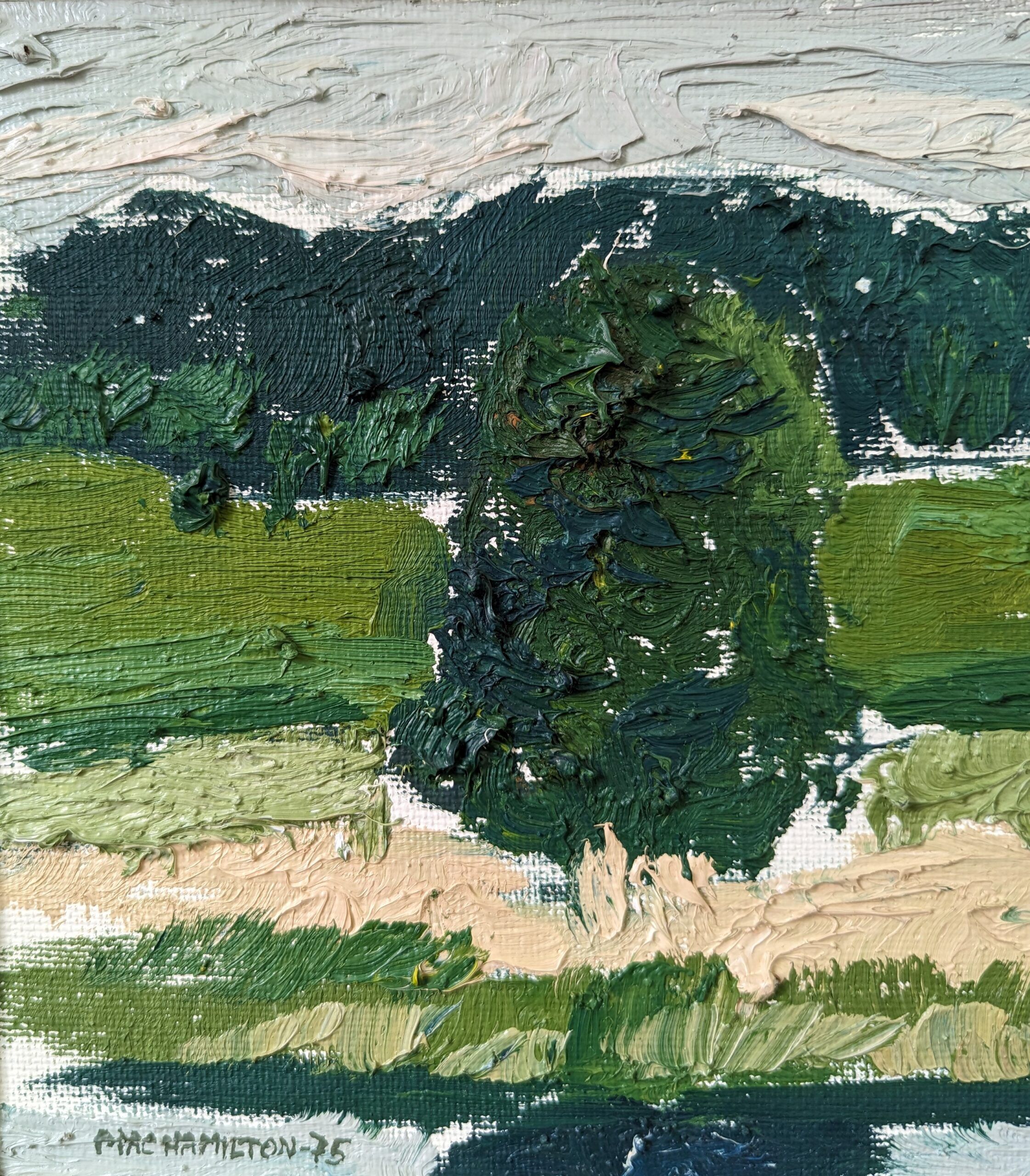 Mid-Century Modern "Green Grove", Vintage Swedish Landscape Oil Painting, Framed