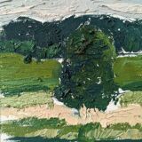 Mid-Century Modern "Green Grove", Vintage Swedish Landscape Oil Painting, Framed