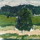 « Green Grove » peinture à l’huile de paysage suédoise vintage, encadrée