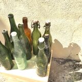 Lot 10 old bottles in blown glass deco bistro bar wine lemonade beer