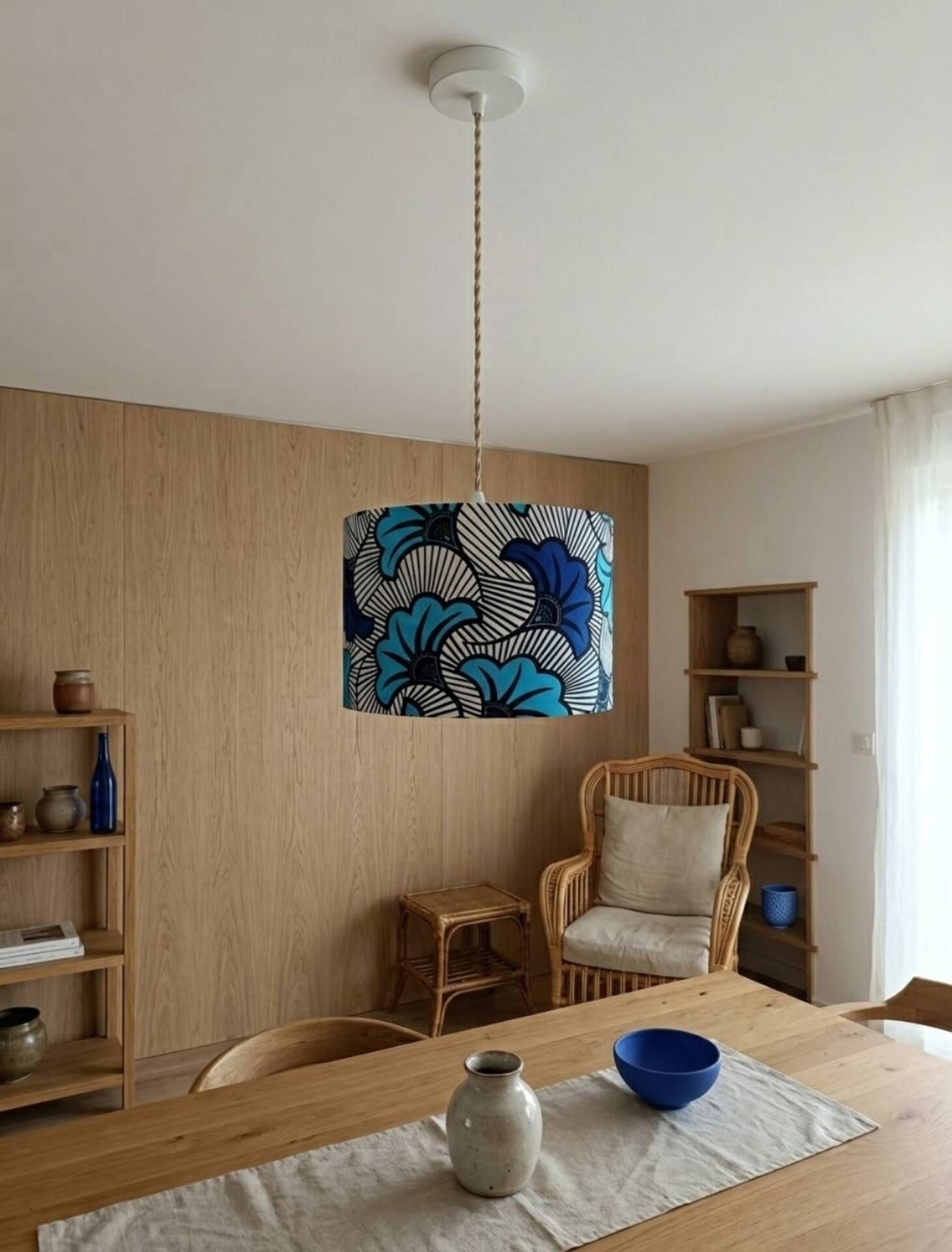 Lampshade / Suspension wax flowers blue wedding