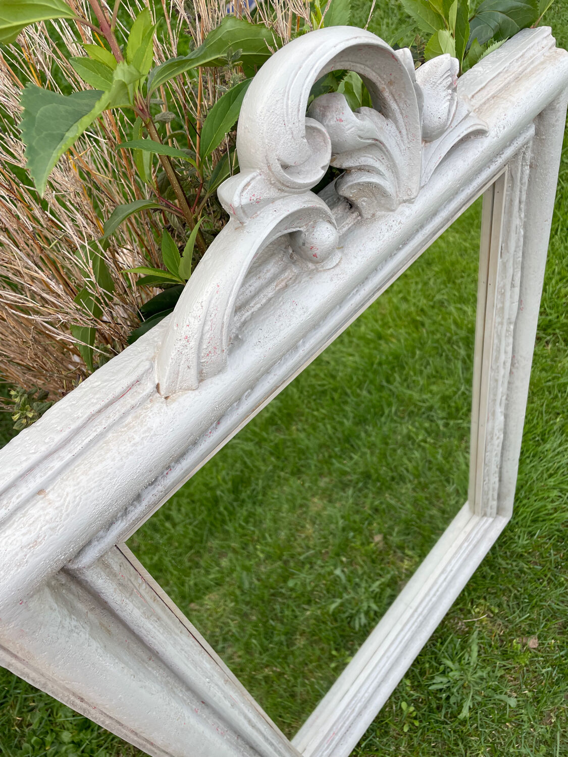 Putty gray wood mirror