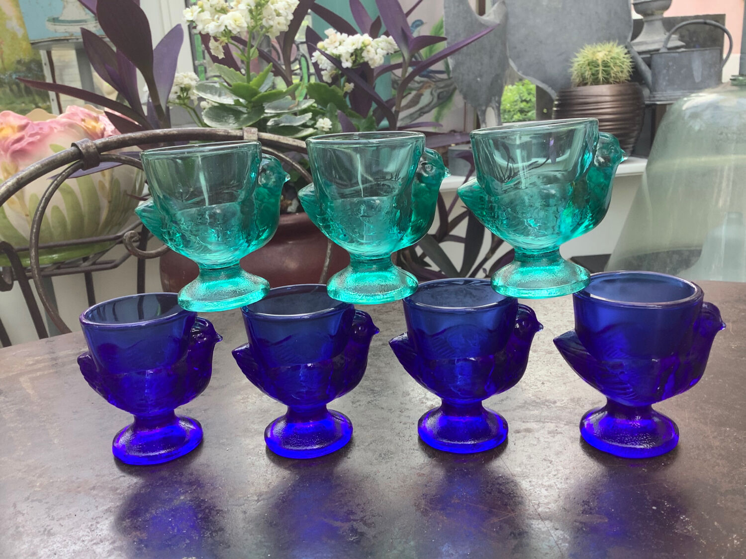 Set of 7 chicken eggcups