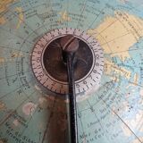 Old terrestrial globe world map Taride metal feet