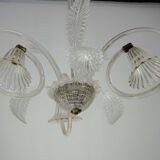 Art Deco Murano Glass Three-Arm Chandelier, Italy, 1940s