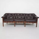 Rosewood and brown leather sofa by Sven Ellekaer & Norell for Coja Sweden