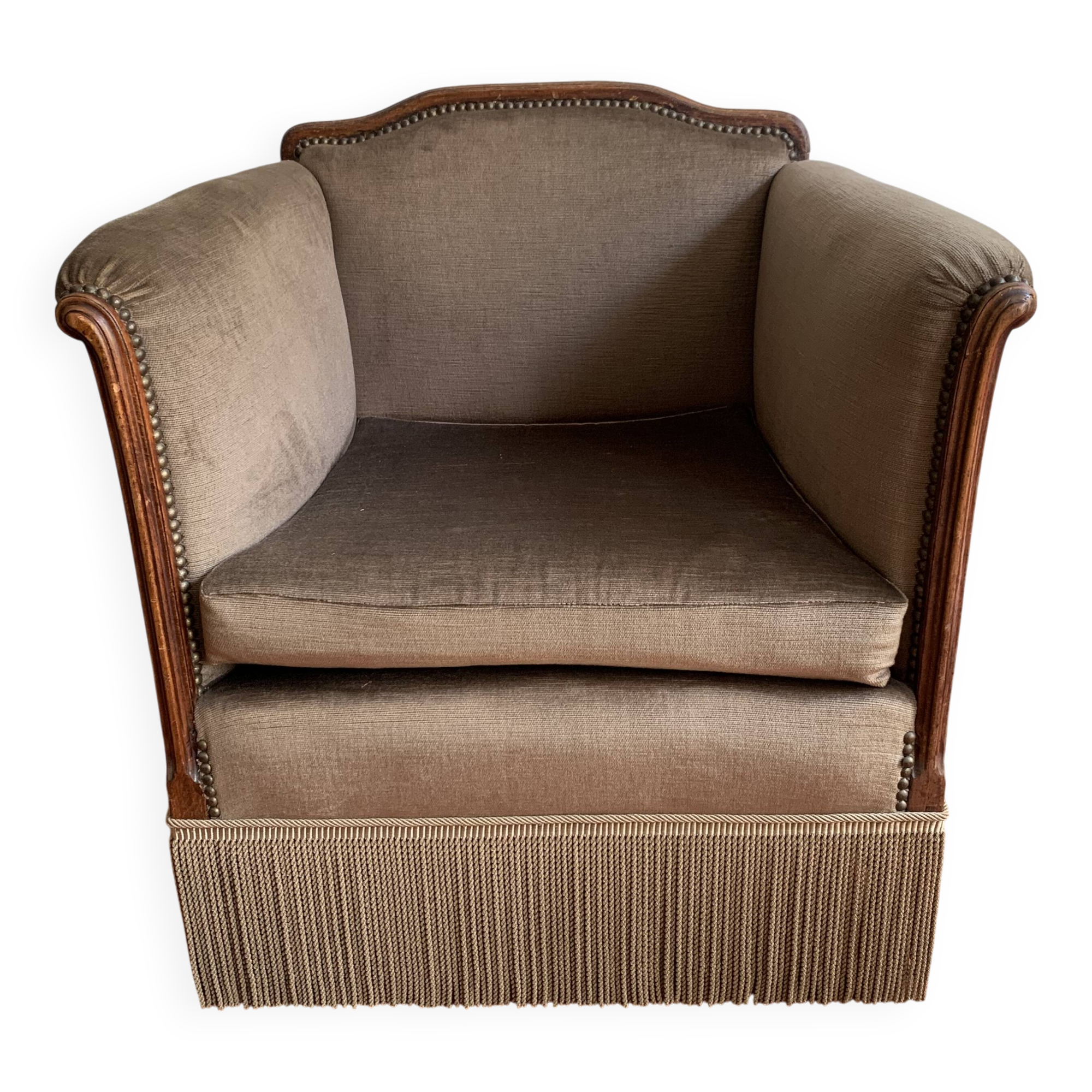 Art Deco armchair in taupe velvet, 1920/30
