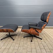 Vitra Eames Lounge chair XL + Ottoman, Zwart leder & Santos Palissander