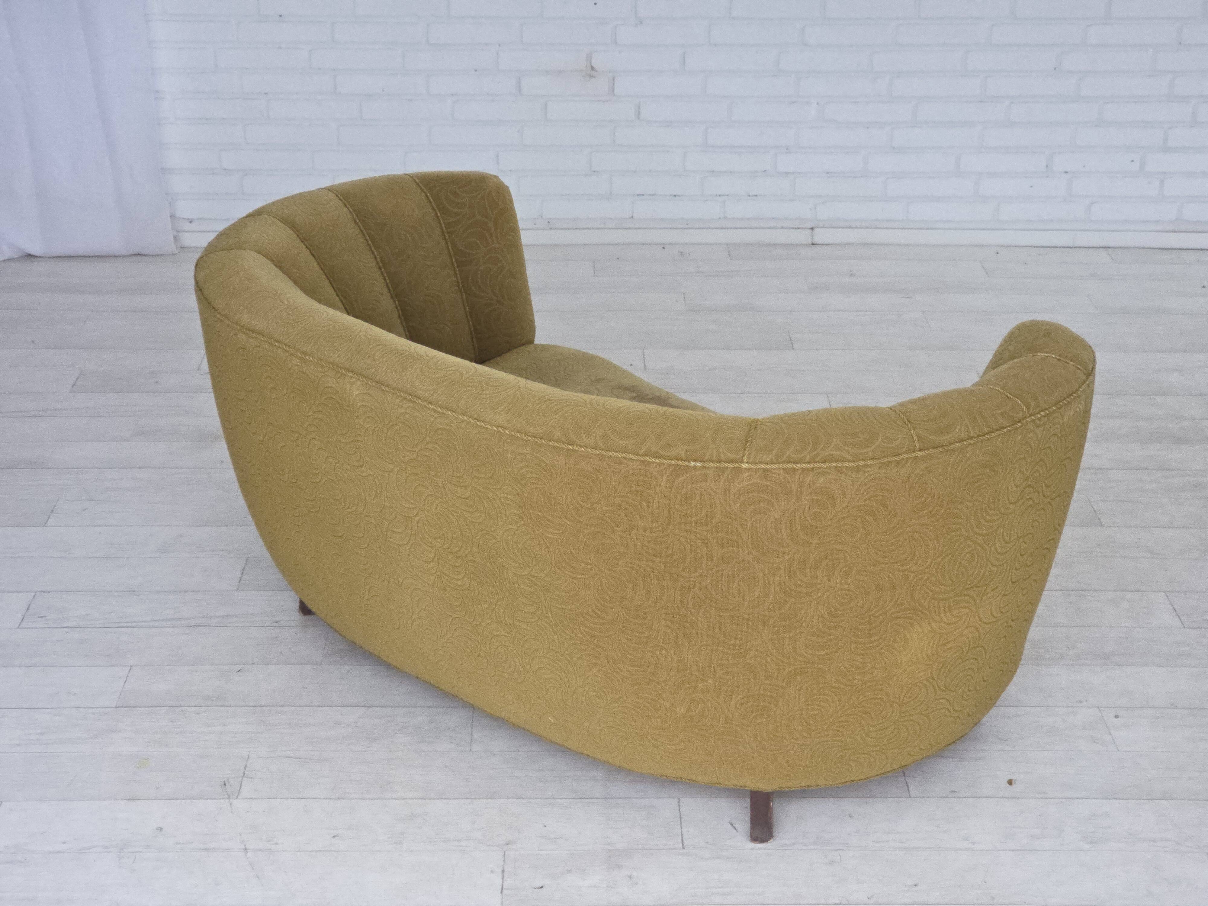 1960s, Danish 2-seater "Banana" sofa, furniture velour, beech wood.