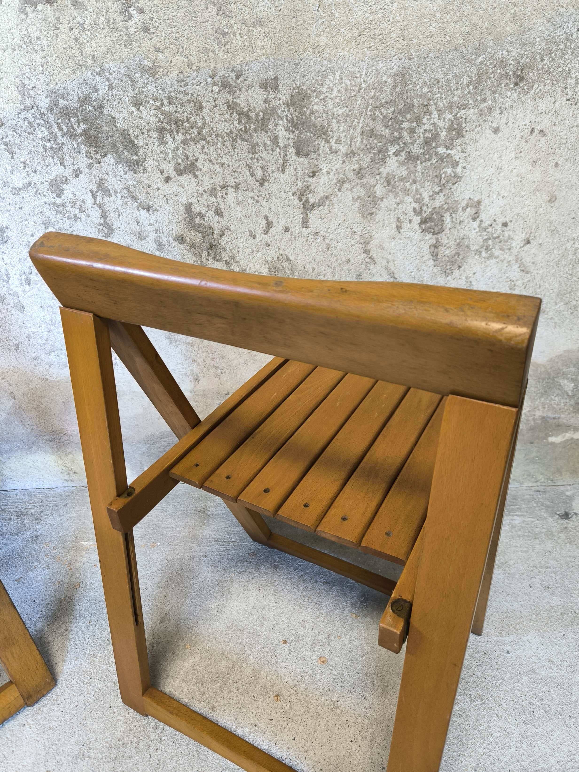 Pair of vintage folding wooden chairs by Aldo Jacober