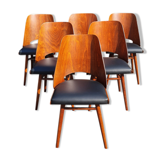 Set of 6 TON 514 Chairs in Leather and Walnut y by Hofman & Haerdtl, Czech Mid-Century 1960s