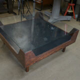 Coffee table in rosewood and glass 1970