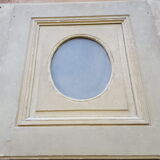 Old moulded woodwork door with 18th /19th round glass