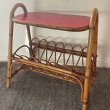 Side table with bamboo magazine holder from the 70s