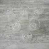 6 Anciens Verres à Pied Motif Arabesques Blanches H 11 cm
